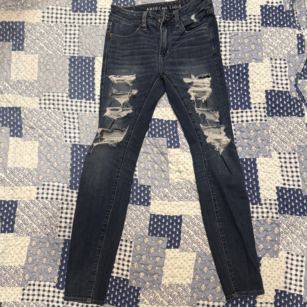 American Eagle Outfitters Women's Ripped Dark Blue Skinny Jeans